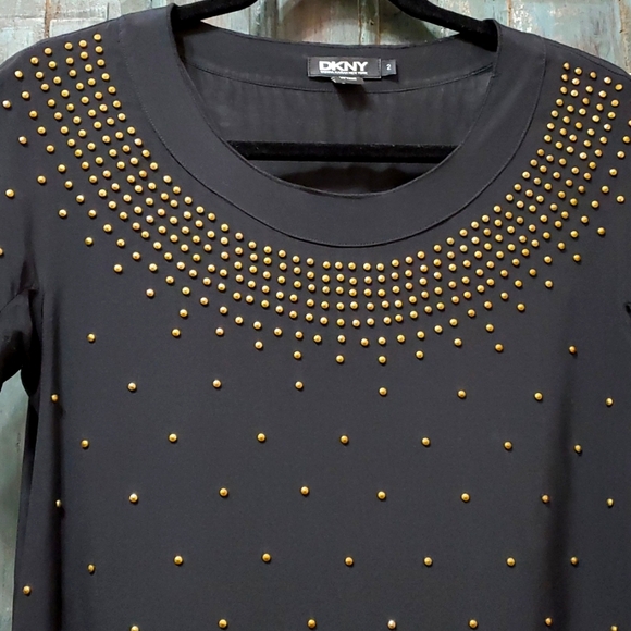 DKNY Donna Karan New York Metal Studded Silk Dress in Black, Size 2 - Picture 4 of 9
